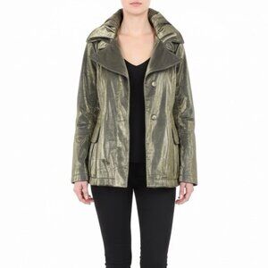 Hilary Radley Women’s Metallic Green Jacket Drawstring Long Sleeves Sz L